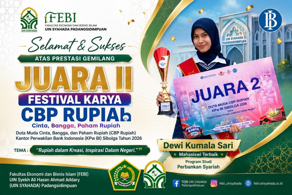 Mahasiswi FEBI Raih Juara II Festival Karya Duta Muda CBP Rupiah Bank Indonesia Sibolga 2026
